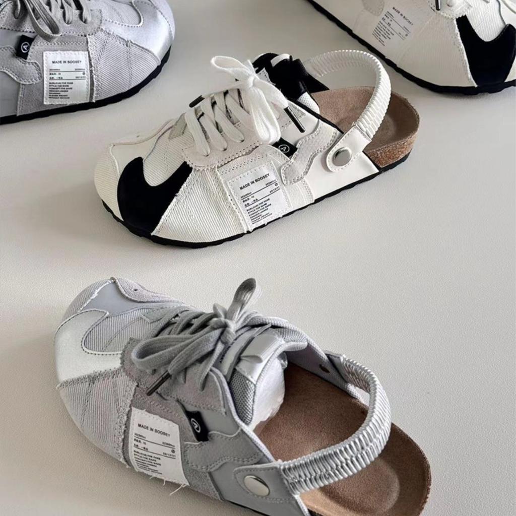 Französische flache vielseitige Boken-Schuhe zum zweifachen Tragen für Damen-Sommerbekleidung 2025 neue höhenvergrößerte dicke Sohle mit coolen Slippern