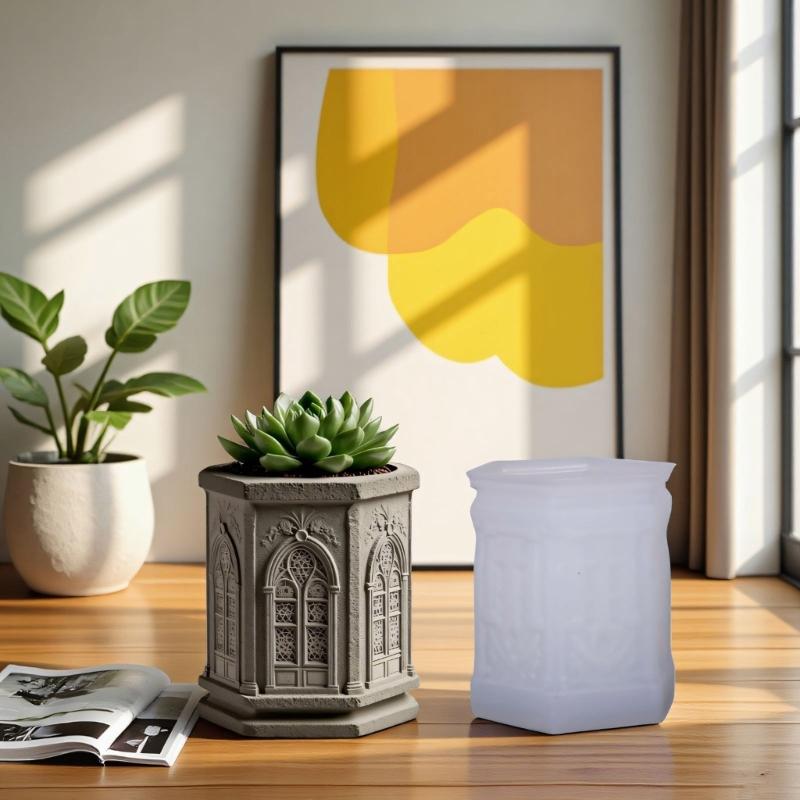 Flexible Silikonform für Harzhandwerk Kirchenfenster Design 3D Pflanzgefäß Basteln Dekorative Kerzenhalter Blumentopf