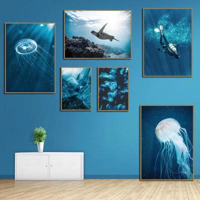 Pejzaż morski podwodny świat nurkowanie plakat delfin meduza żółw Wall Art skandynawskie plakaty i druki obraz ścienny na płótnie malarstwo