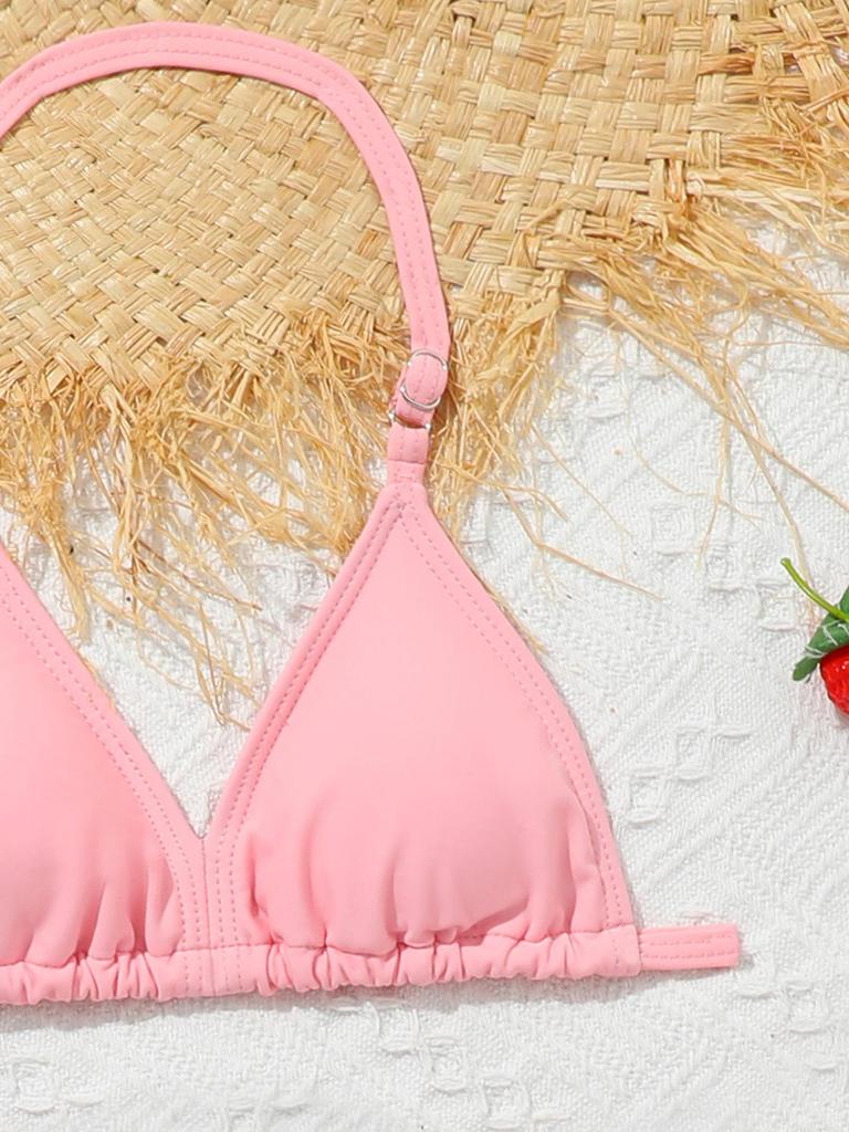 2025 Cute Girls' Three-Piece Bikini Swimsuit with Chest Pads for Middle and Older Children