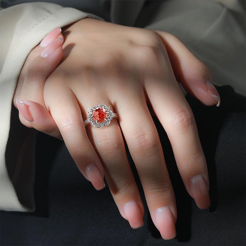 Copper Bright Millennium Cut High Carbon Diamond Plum Blossom Crown Ring Ladies Glamour Jewelry