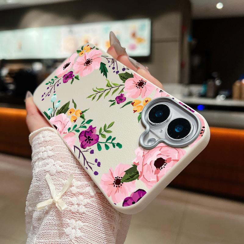 Floral Pattern Leather Texture Soft TPU Case For iPhone 16 15 14 Pro Max 15 Plus 12 13 Pro Max 11 Flowers Shockproof Phone Cover