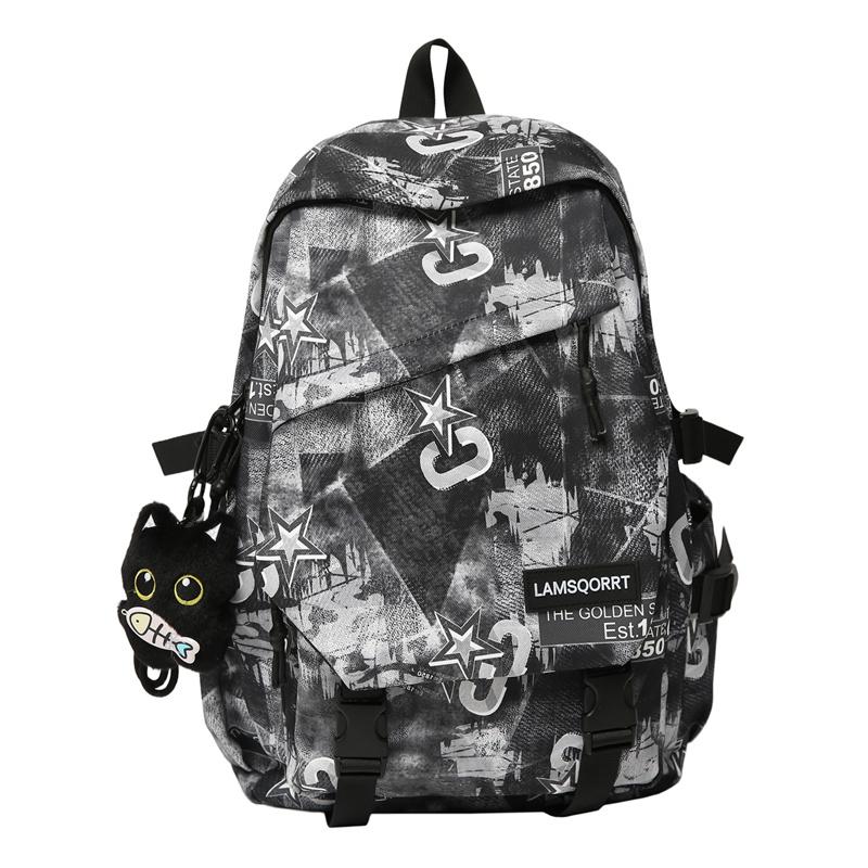 Student School Bag Nylon Backpack Men's Large Capacity Graffiti Backpack