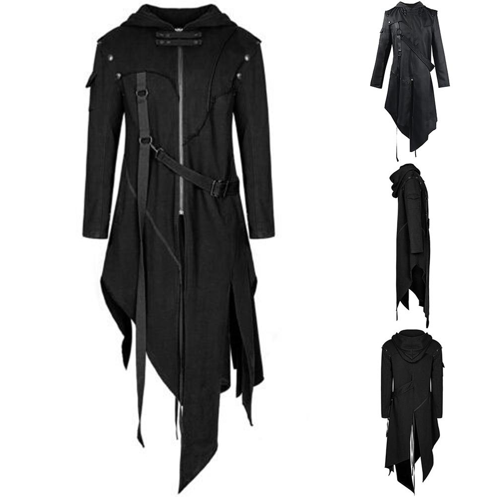 Men Irregular Cosplay Costumes Punk Gothic Steampunk Long Sleeve Hooded Street Punk Vintage Jackets Irregular Trench Coat New