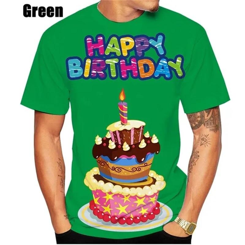 Summer 3D Print Happy Birthday Cake Graphic T Shirts For Men Women Short-sleeved Round Neck Men's Plus Size Tee Tops Clothing