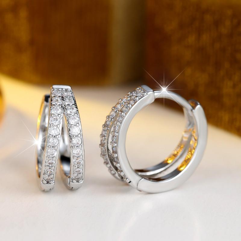 Delicate Double Layered Zircon Tiny Hoop Earrings For Women Stylish Graceful Cubic Zirconia Ear Cuff Statement Bridal Jewelry