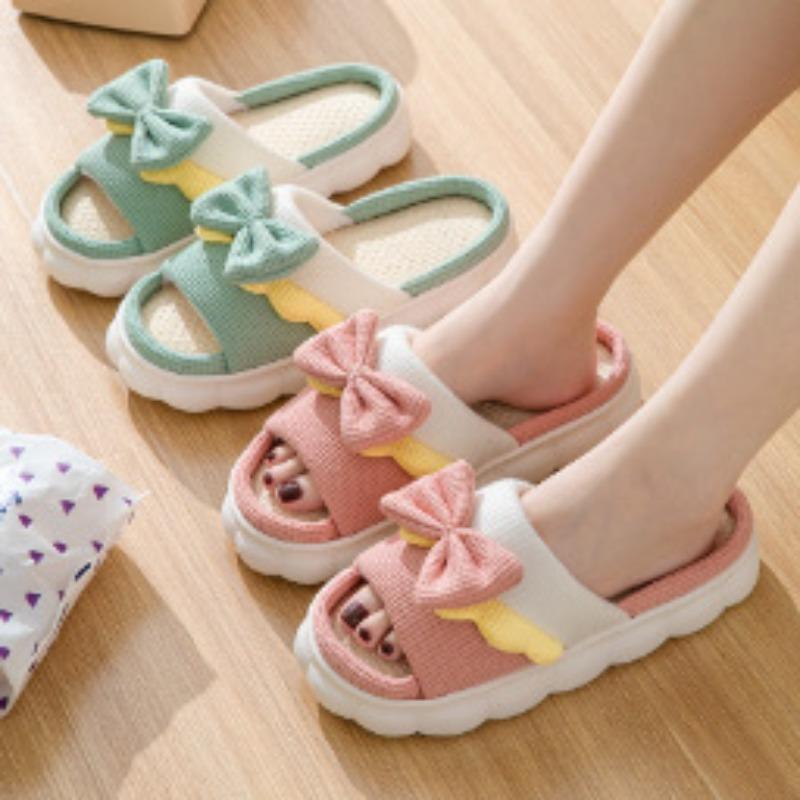 Schattige Linnen Schoenen voor Dames Indoor Dikke zool Lente en Herfst Katoen en Linnen Slippers