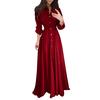 Womens Lady Casual Fashion Long Sleeve Lapel Maxi Long Dress Solid Shirt Dress