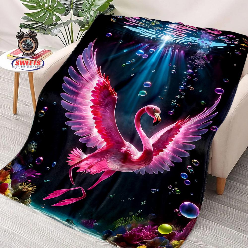 Beautiful Pink Flamingo Cartoon Soft Blanket for Bed Bedroom Sofa Picnic, Throw Blanket for Cover Outdoor Leisure Trip Nap Gifts