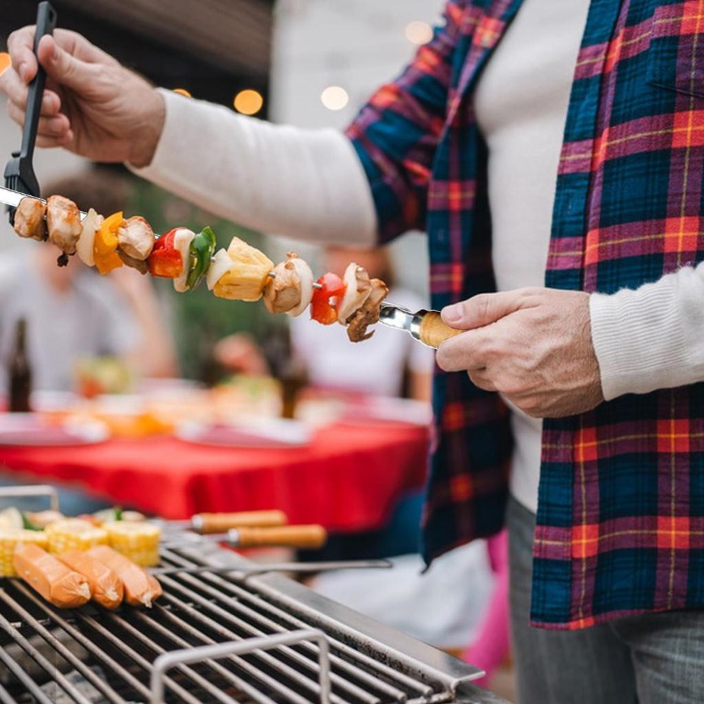 Kebab Skewers Reusable Metal Skewers 6 Pieces Stainless Steel Long Reusable Flat Bbq Tools for Camping Vegetable Cooking