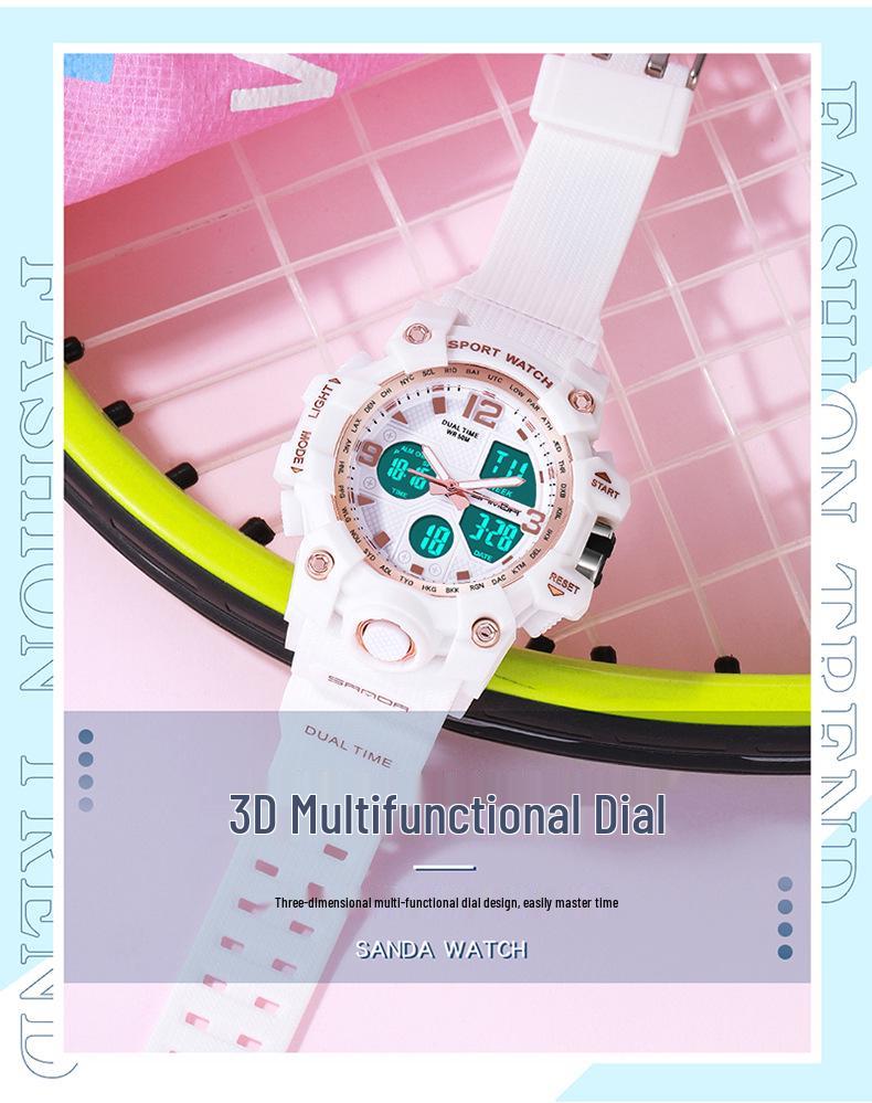 SANDA Women's Trendy LED Dual Display Waterproof Watch with Hourly Chime