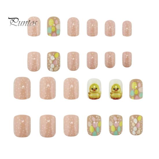 

24 шт. пасхальных синих накладных ногтей с полным покрытием, акриловые накладные ногти, короткие квадратные цветы в форме кролика, наклеиваемые на ногти для маникюра своими руками C