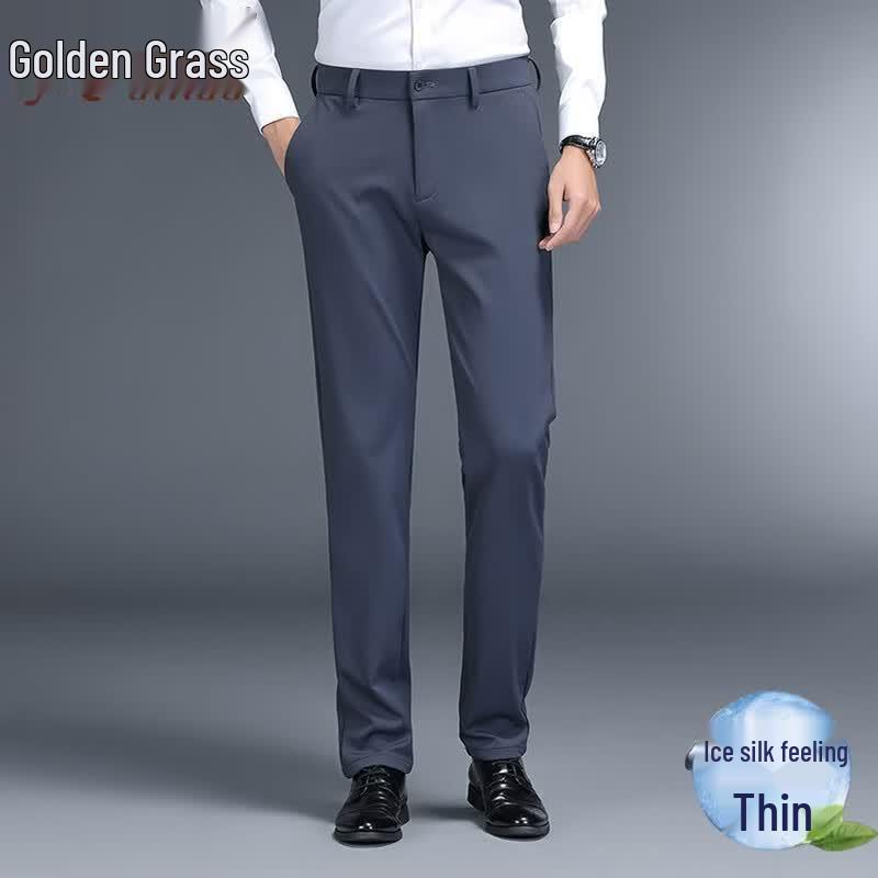 Jingu Men s Ice Silk Anti-Wrinkle Stretch Straight-Leg Trousers 34