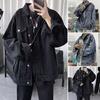 Jachetă denim pentru bărbați, stil casual, stil cargo, cu rever, buzunare multiple, stil streetwear