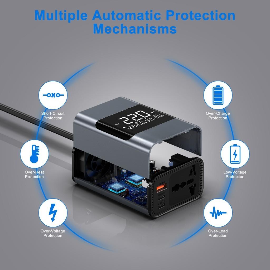 200W Portable Car Power Inverter 12/24V To 220V Fast Charging Converter USB Ports Multi-Function Socket Car Inverter