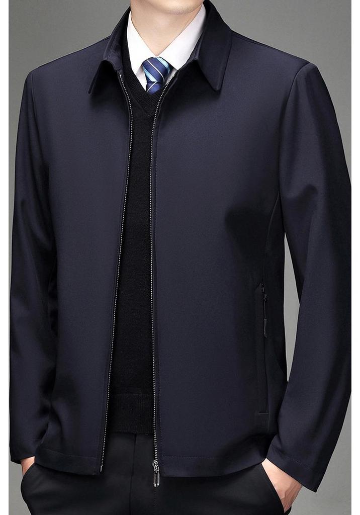 2026 Men's Spring & Autumn Jacket for Middle-Aged & Elderly: Business Casual Long Sleeve Lapel Outerwear