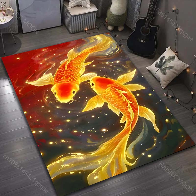 

1PC Koi swimming in night sky Pattern Rug Carpets for Bedroom Living Room Sofa Mat Creative Door Mat Cloakroom Home Decor 40x60cm