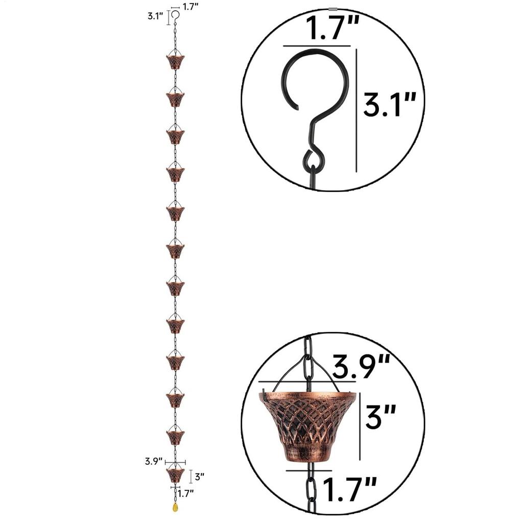Rain Chains For Outside 9FT Decorative Downspout Drain Extension 12 Cups Water Chains For Gutters For House Garden Outdoor