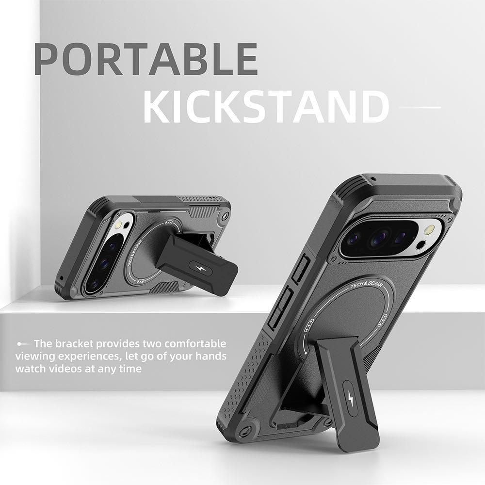 Armor Shockproof Magsafe Magnetic Protective Cover for Google Pixel 9 10 Pro Hard Folding Stand Wireless Charging Anti-fall Case
