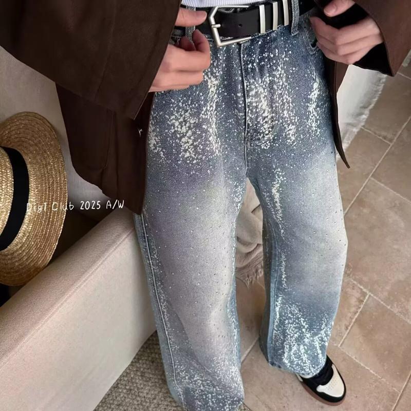 Gypsy hot diamond jeans men's spring and autumn new Korean version loose wide-footed pants casual straight mopping long