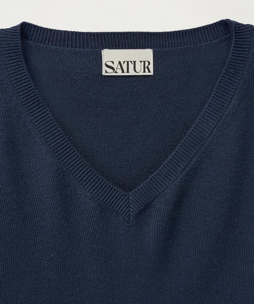Seteo (W) V-Neck Fine Wool Knit Navy