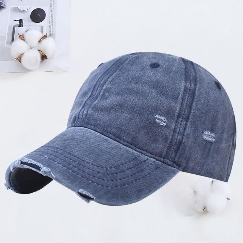 Hole Washed Cotton Baseball Cap Men's Old Visor Hat Retro Soft Top Cap