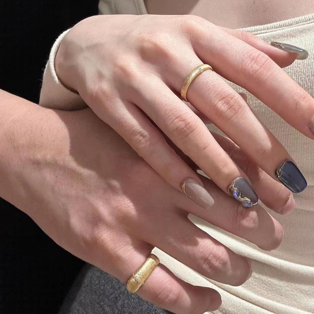French Light Luxury Retro Ring Wire Drawing Process Italian Medium And Ancient Style Wide And Narrow Version Couple Ring Opening Adjustable