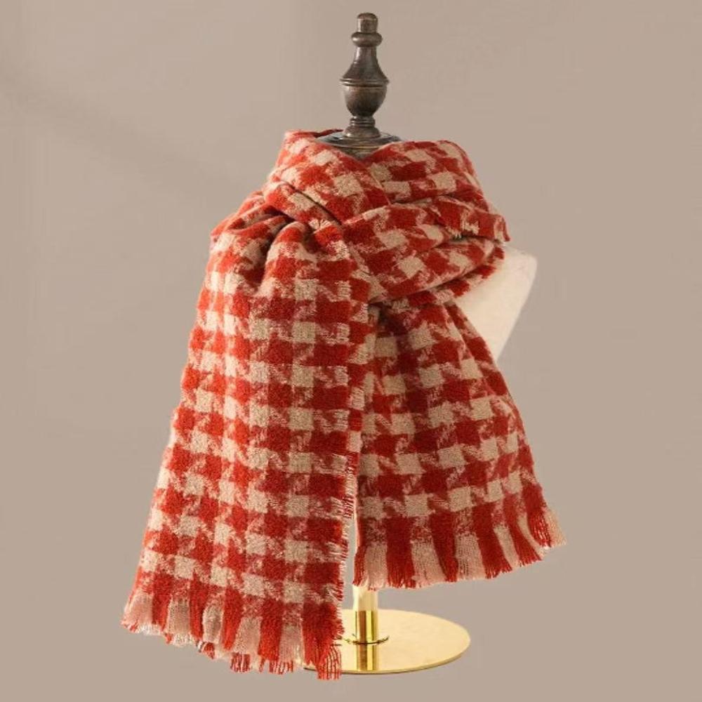 Black And White Plaid Printed Scarf Women'S Autumn And Winter Polyester Fiber Scarf Fashionable And Versatile Warm Neck Shawl