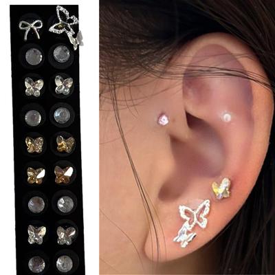 20 Patches Butterfly Flower Shape Crystal Ear Seed Acupuncture Auricular Disposable Ear Stickers Massage Therapy Needle Patch