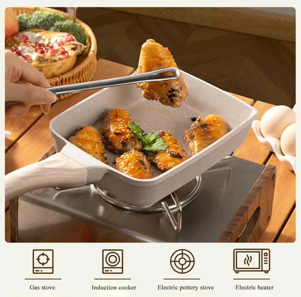 Omletă cu rulouri de ouă Oala pătrată japoneză de gătit tamako cu mâner detașabil anti-opărire pentru toate aragazul fără fum