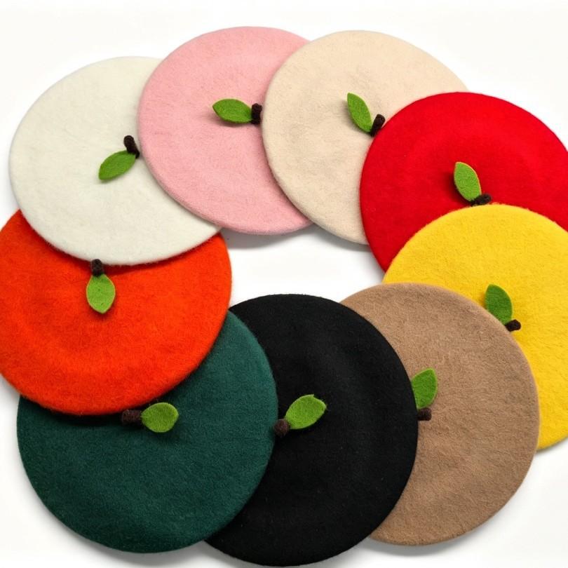 Children's new cute apple woolen beret children's autumn and winter warm versatile cartoon fruit painter hat girls