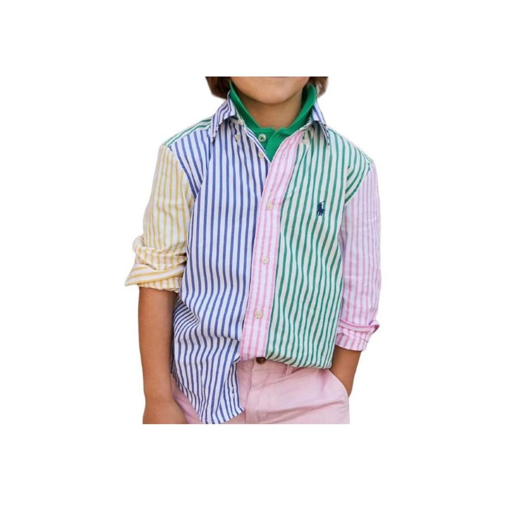 Košeľa Polo Ralph Lauren SS24 Pruhovaná Slim Fit Gombíky Dlhé rukávy Detské košele Viacfarebná 323934849-001