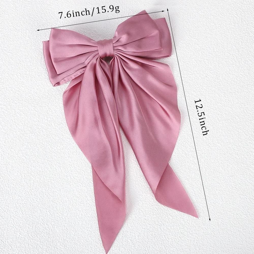 Girls Long Big Bow Float Satin Clips Back Head Hair Clip Internet Red with The Same Temperament Elegant Hair Accessories