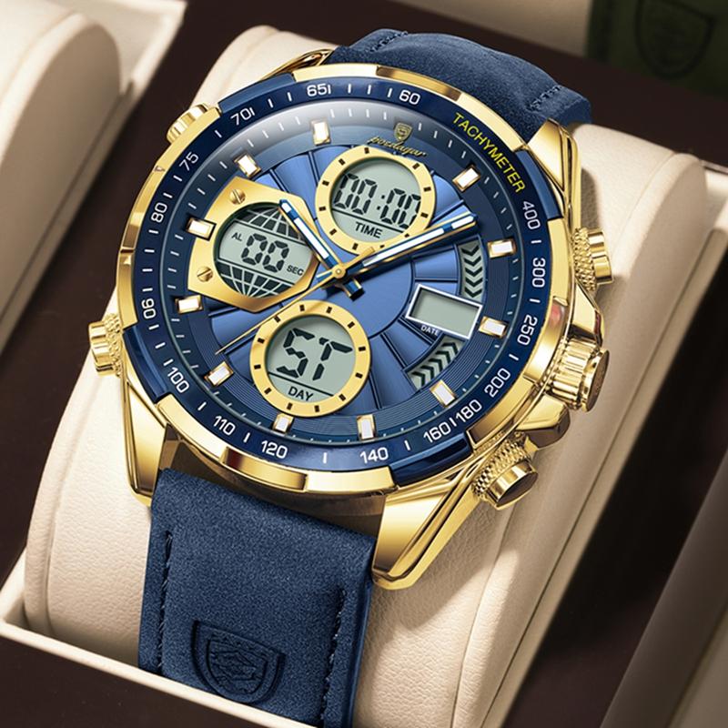 Luxury Men Watch Luminous Week Date Dual Time Display Digital Man Clock Alarm Electronic Men's Quartz Watches