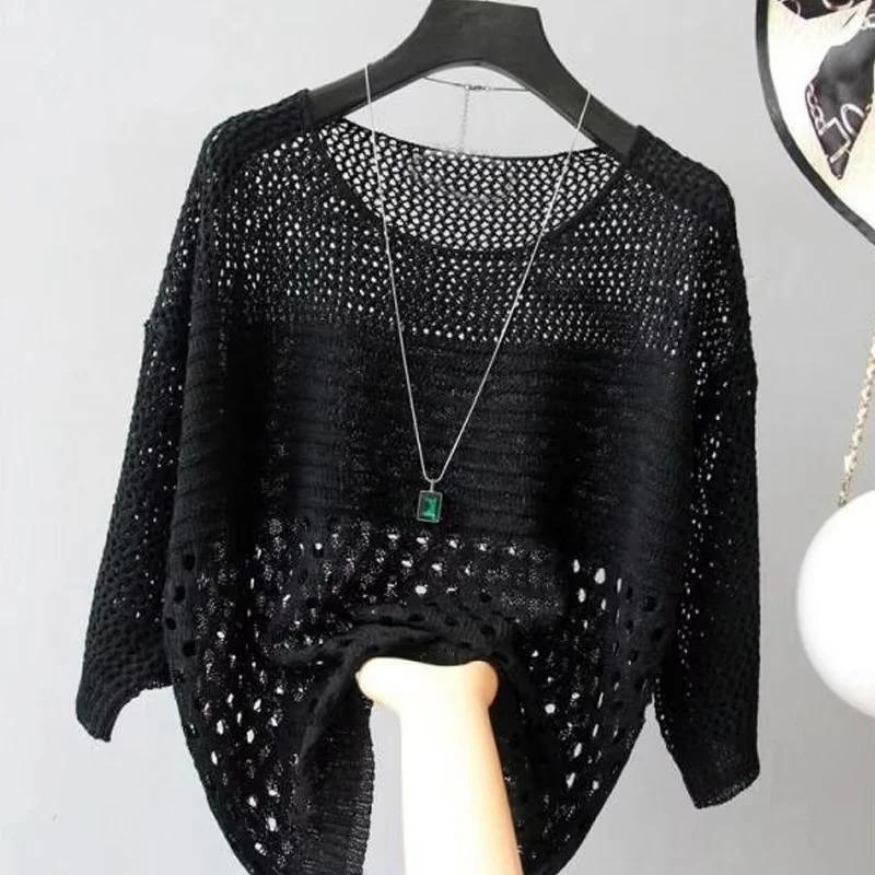 Fashion Ice Silk Women Knitted Vest Spring Summer Hollow Out Thin Bottoming Sling Streetwear Clothing Shirt