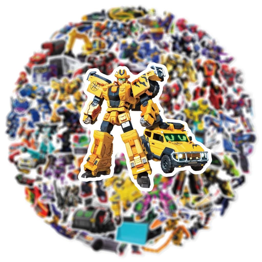 50 PCS Cartoon Car Robot Warrior Sticker Pack, Waterproof Graffiti Vinyl Decals for Notebook Phone Luggage Fridge, Action Figure Stickers