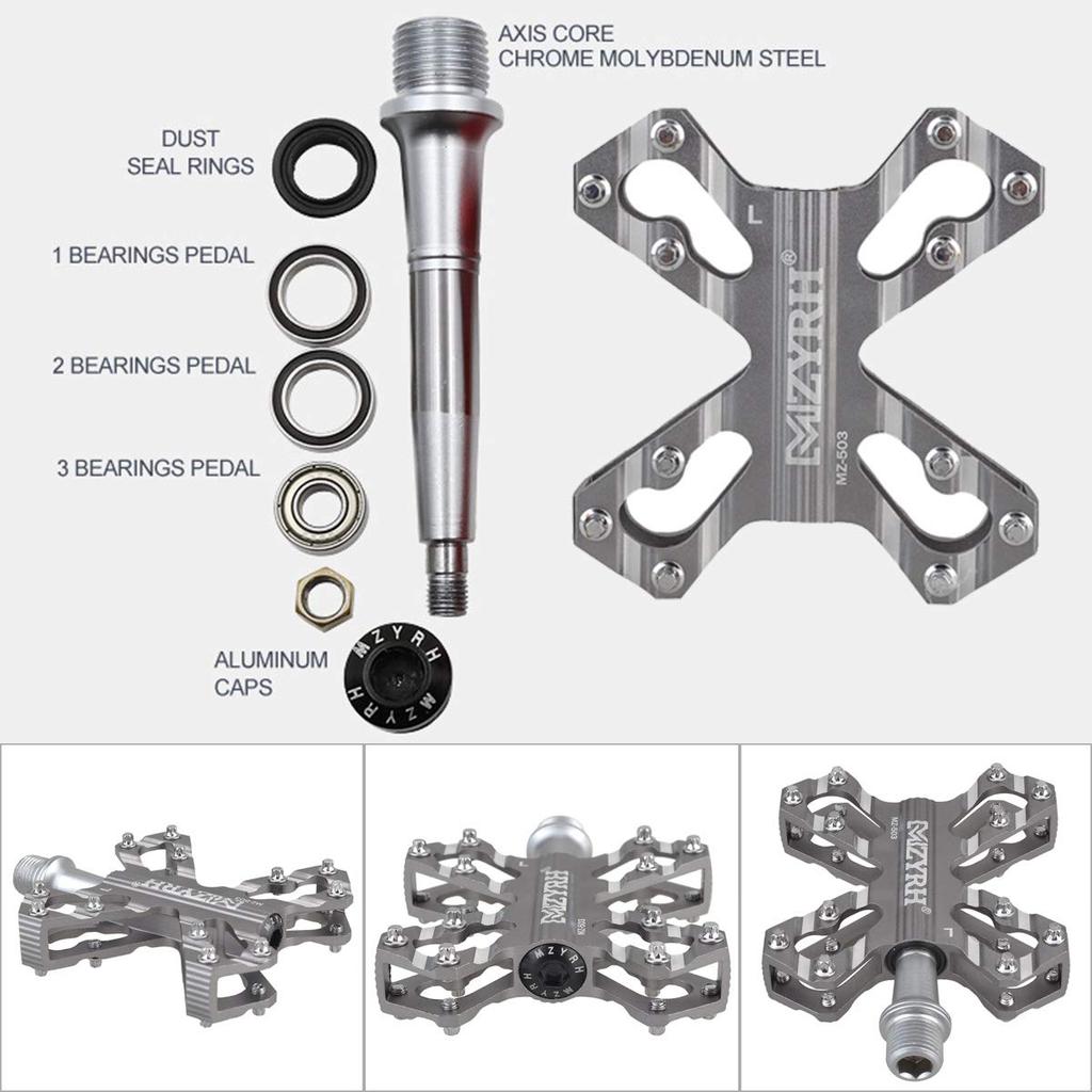 ThinkTop Bicycle Aluminum for Road and Mountain Gray 3-Bearing Pedals, 9/16" Axle, Ultra-Lightweight Alloy, High-Strength Lubricant, Bikes, MTBs,