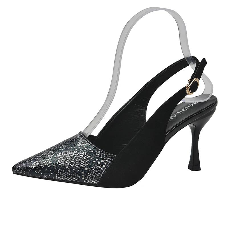 2024 New High Heels Mules Sandals Women Fashion Snake Pattern Thin Heeled Shoes Woman Back Strap Pointed Toe Sandalias