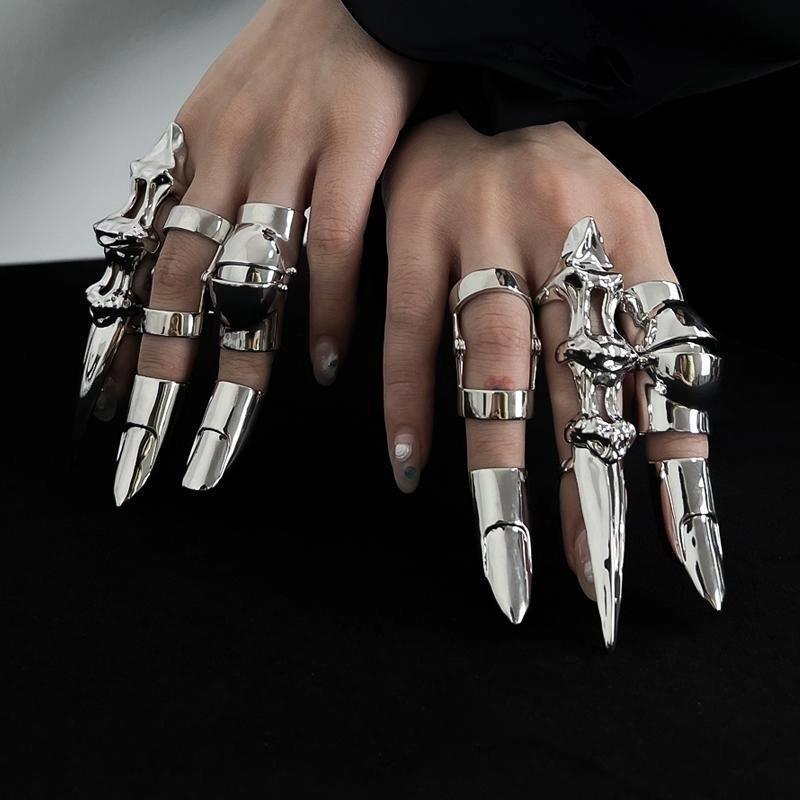 Punk Metal Exoskeleton Index Finger Joint Bone Ring Gothic Rock Machinery Fingertip Ring Long Finger Rings Jewelry Gift