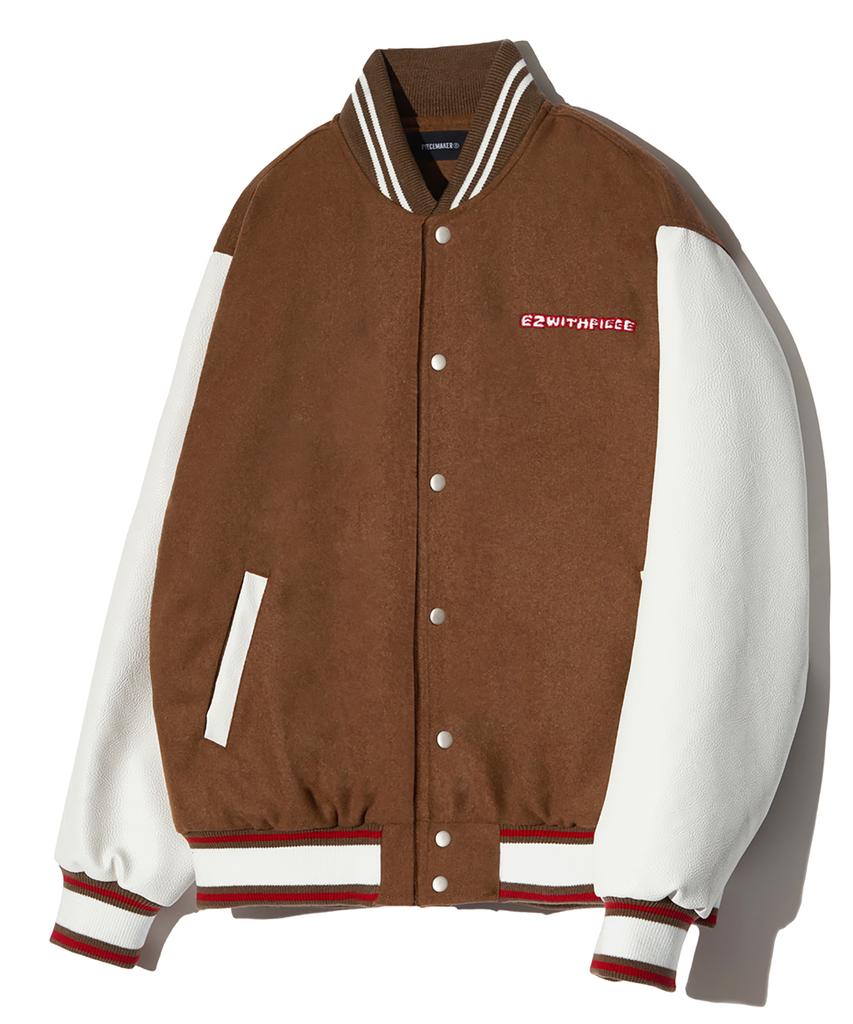Peace Maker Teeth Varsity Wool Jacket (Beige)
