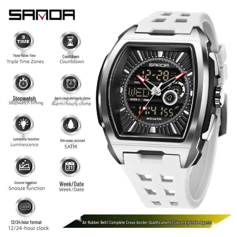 SANDA Trendy Student Men's Dual Display Electronic Watch with Snooze Alarm