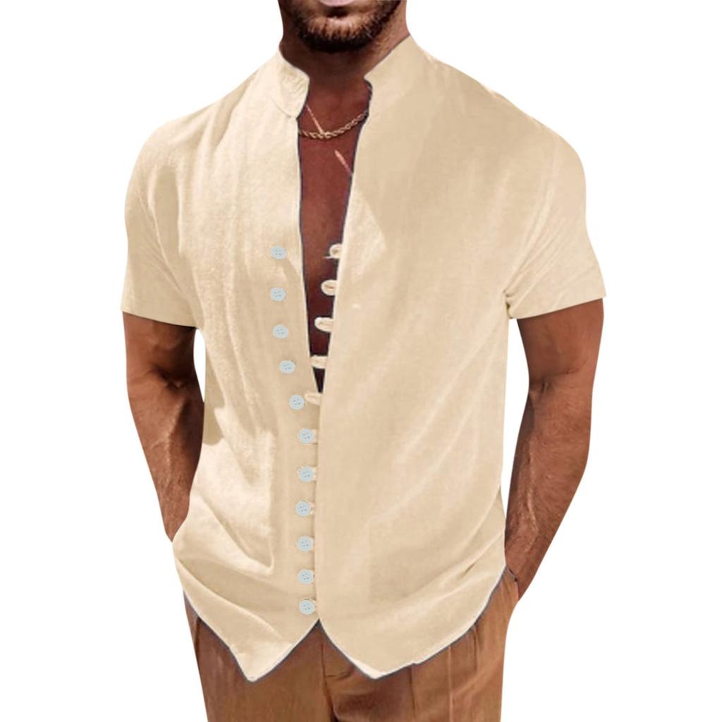 New Men's Retro Casual Loose Fitting Short Sleeved Printed Shirt