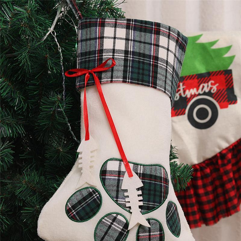 AEE2-Christmas Stockings Pet-Paw-Pattern Stockings Fireplace Hanging Stockings For Pet And Christmas-Decoration