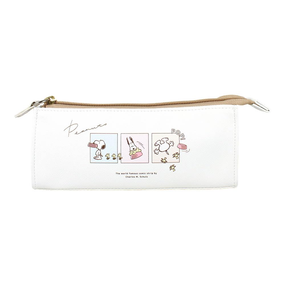 Factory Stationery Triangular Pen Snoopy Faux Multicolor T'S Pouch, Comic, Leather, White,