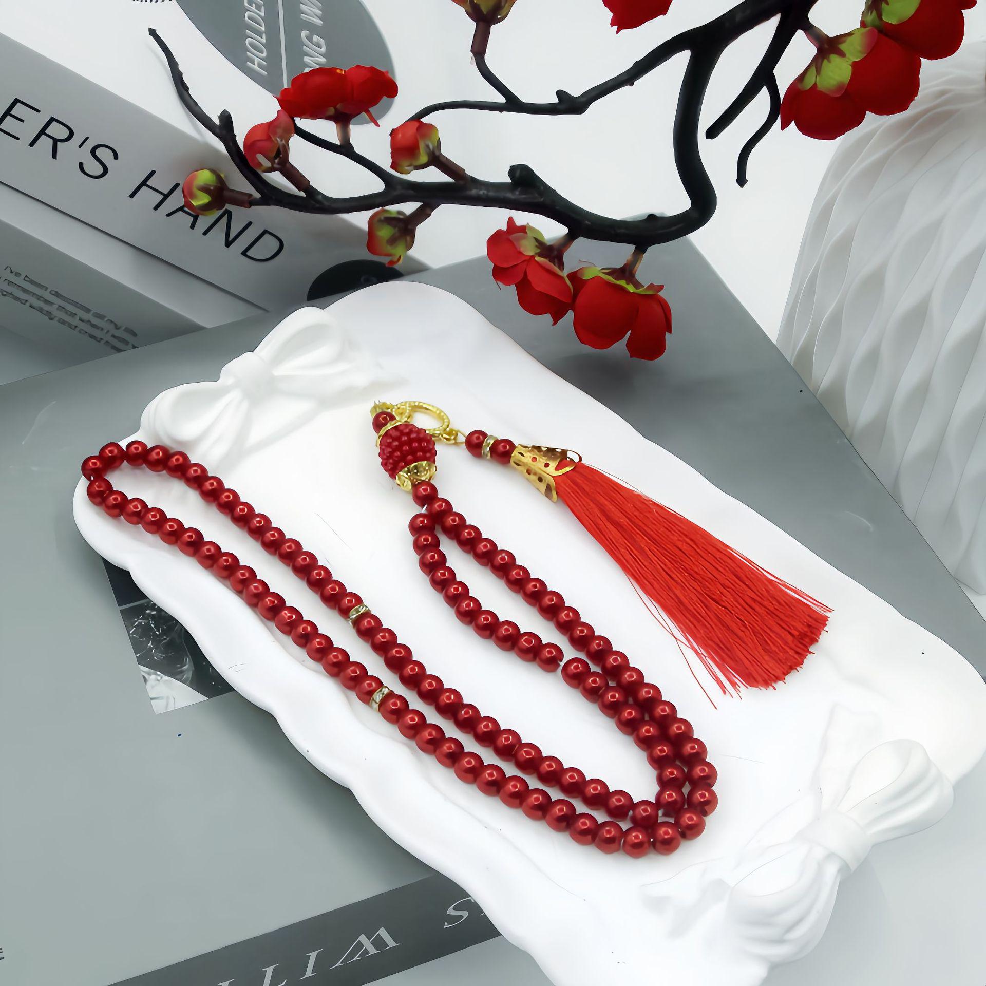 99-Piece 6mm Handheld Prayer Beads: Middle Eastern Handmade Imitation Pearl Tasbih красный