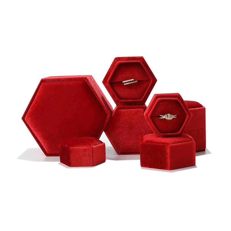 Hexagon Velvet Ring Box with Detachable Lid Earings Heirlooms Holder for Proposal Engagement Wedding Ceremony Proposals