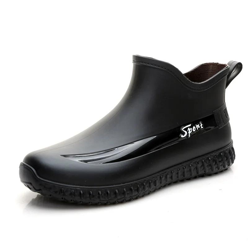 Fashionable Short-tube Rain Boots for Men All-season Work Low-cut Anti-slip Kitchen Shoes Wear-resistant Waterproof Mens Boots
