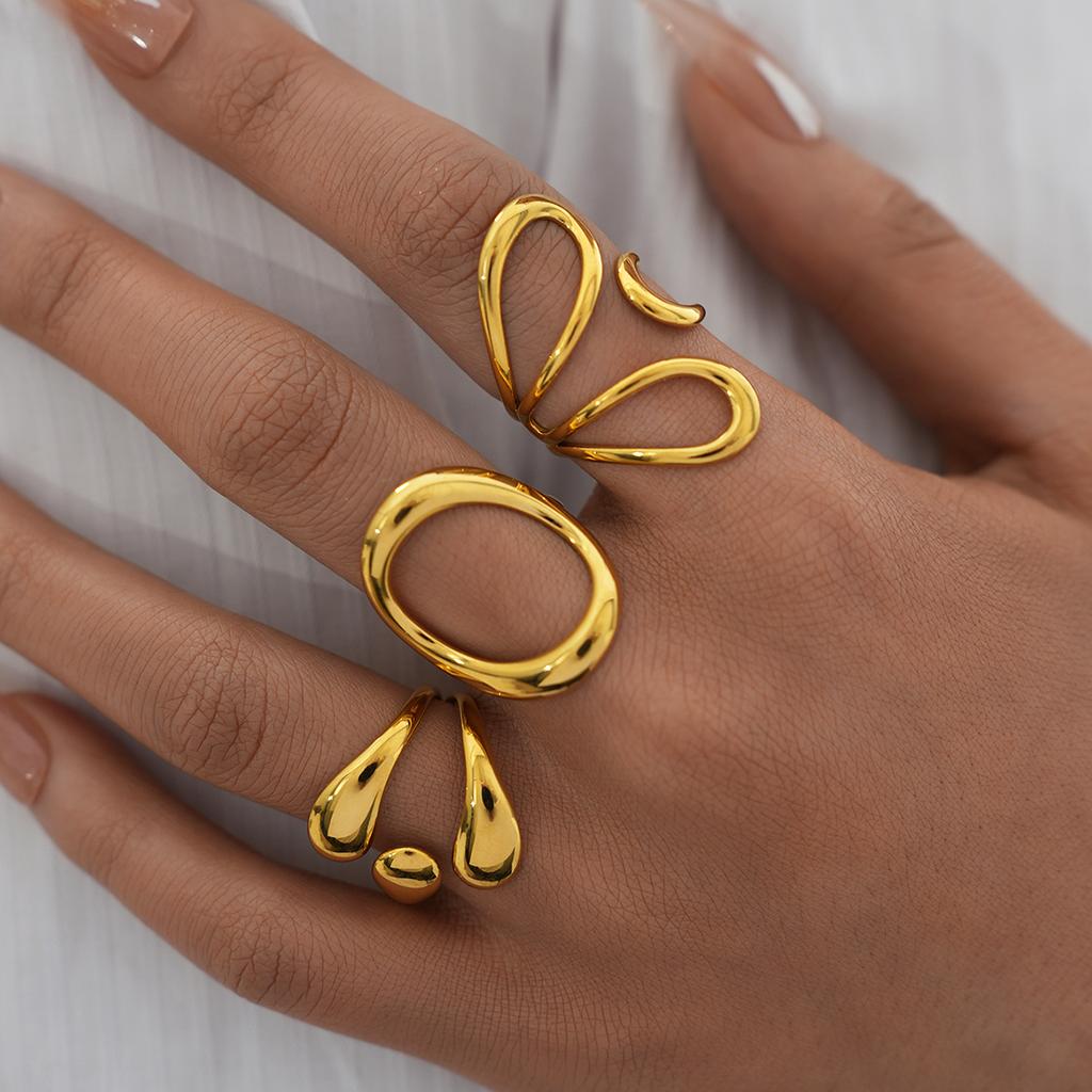 Minimalist Large Rings For Women Stainless Steel Gold Plated Waterproof Hip-hop Women's Finger Ring Aesthetic Jewelry