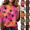 Women's Casual Loose Fit Short Sleeve T-Shirt Crew Neck Lightweight Top Halloween Pumpkin Spider Web Print