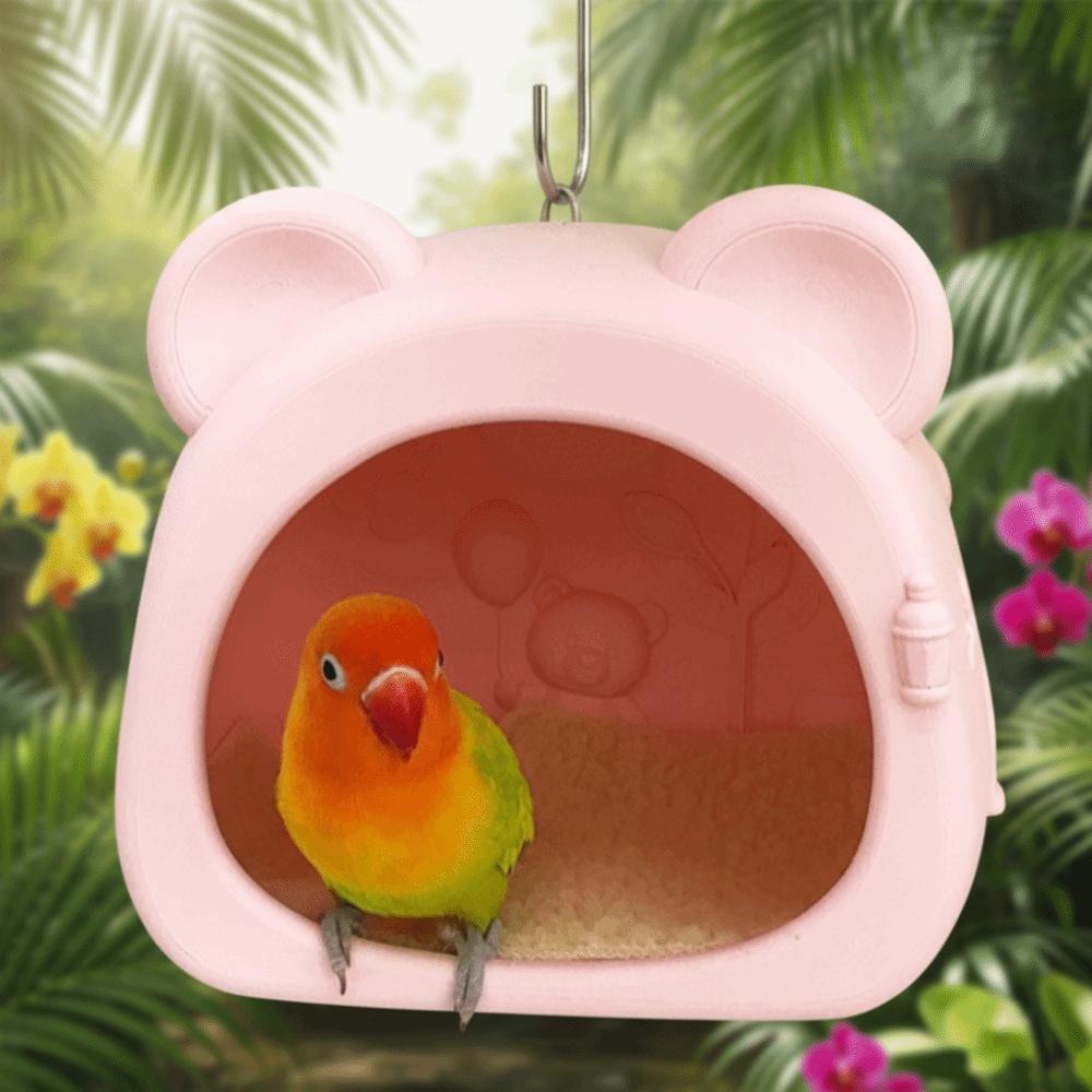 Warm Light Bird Breeding Nest Hanging Bear Shape Ambient Light Birdcage Bite Resistant Decorative Pet Habitat Garden Decor